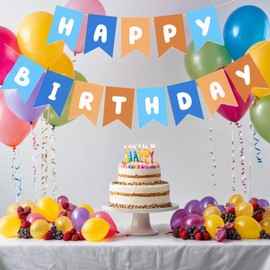 Lumjoy Blue & Orange Happy Birthday Banner – Boys Birthday Party Decorations for Kids, Toddlers & Baby – 1st Birthday Decor, Reusable Bunting Garland for Wall, Table, or Photo Backdrop