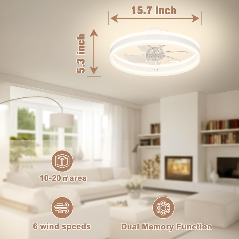 VOLISUN Fandelier Ceiling Fans with Lights and Remote, 15.7in Low