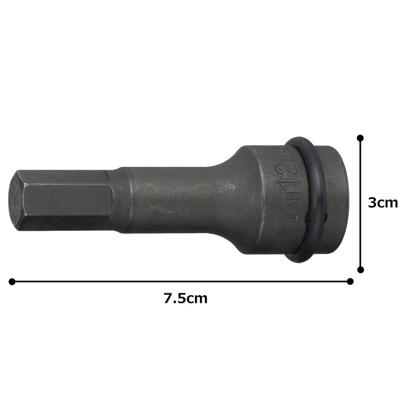 Tone 4AH-12L75 Semi-Long Hexagon Socket for Impact, 1/2 inch (12.7