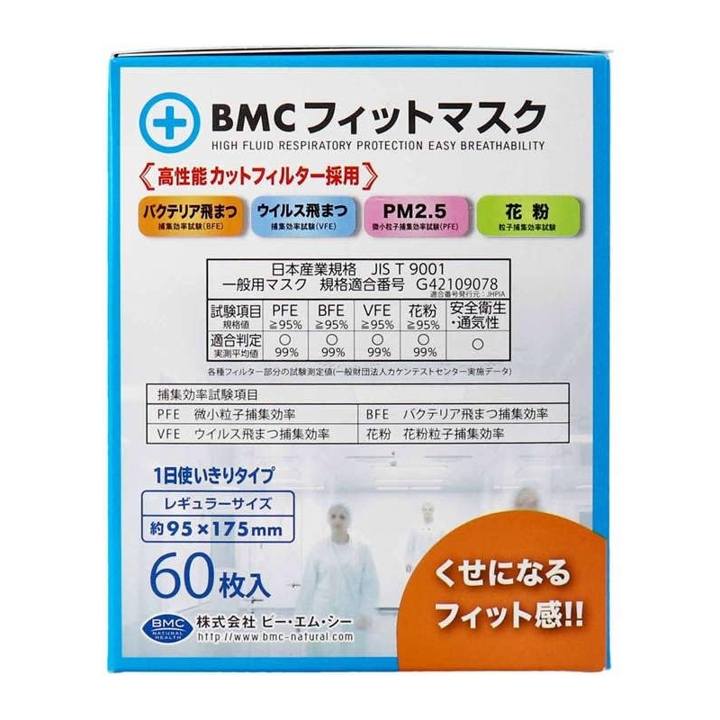 BMC Fit Mask 1-Day Disposable Type Regular Size 60 Pieces