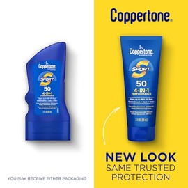 Coppertone Sport Sunscreen Lotion SPF 50, Sweat, Heat and Water Resistant Sunblock, Lightweight, Oxybenzone Free, Travel Size Sunscreen Bulk Pack, 3 F