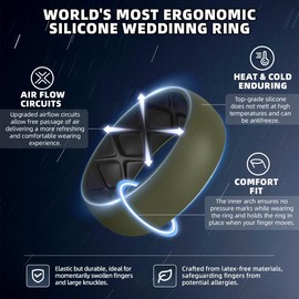 Egnaro Silicone Ring Men 1/4/5/6/7 Multipack of Breathable Mens Silicone Rubber Wedding Rings Bands with Air Flow Grooves