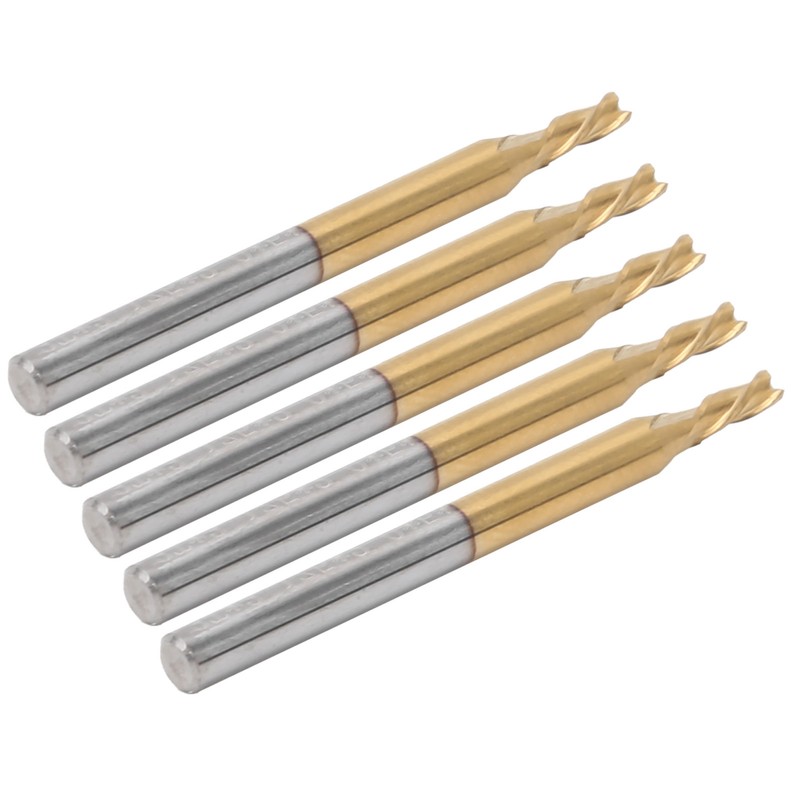 5Pcs 3Flute Flat End Milling Cutter Round Shank TiPlated Accessories