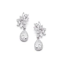 Elegant Cubic Zirconia Bridal Earrings for Wedding, Bridesmaid, Party & Prom – Teardrop Cluster Dangle Jewelry (Silver)