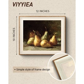 VIYYIEA Framed Canvas Wall Art, Vintage Wall Art for Living Room, Fruits Oil Painting Picture Summer Home Decor Bathroom Wall Decor Gifts for Family -【Pears】-(10x12)