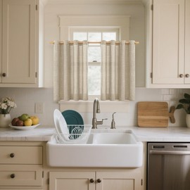 YoungsTex Kitchen Curtains for Windows Above Sink，Short Linen Curtains Grommet Light Filtering Privacy Curtains for Small Window Basement Cafe, Oatmeal, 52X36 Inch