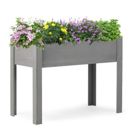 Raised Garden Bed with Legs, Outdoor Wood Elevated Planter Box w/Liner for Garden Backyard Patio