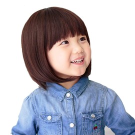 Zulaniu Brown kid Short Bob Cosplay Wig with Bangs Short Straight Hair for Girls Costume Cosplay Costume Bob Wig