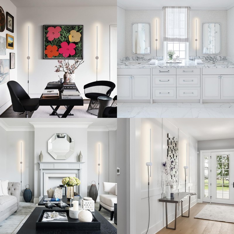 KELUOLY Modern Chrome Plug in Wall Sconce with Remote, Dimmable