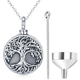 Friggem Urn Necklaces for Ashes 925 Sterling Silver Memorial Tree of Life / Cats Ash Urn Pendant Keepsake Cremation Jewellery for Women Girls Cat Dog, Sterling Silver, No Gemstone