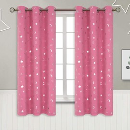 BGment Pink Curtains for Girls Bedroom, Star and Moon Blackout Curtains for Kids Babys Room 63 Inch Long, Thermal Insulated Room Darkening Window Drapes with Grommet for Nursery, 2 Panels, 42 Wide