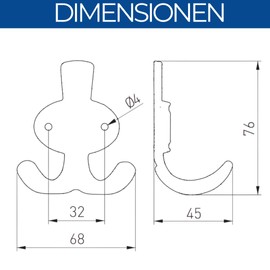 GTV - Coruna Small Coat Hook - Surface: Antique Silver - Height: 76 mm Width: 68 mm - Coat Hooks for Door, Bathroom, Kitchen, Hallway, Office, DIY Metal Hooks, Coat Hooks, Hat Hooks, Wall Hooks