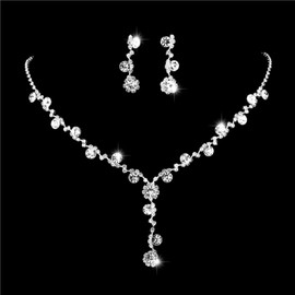 ankbrats Bridal Wedding Jewelry Set, Hypoallergenic Bracelet Necklaces Earrings Rhinestone Necklace Set for Women and Girls, Sterling Silver, Cubic Zirconia