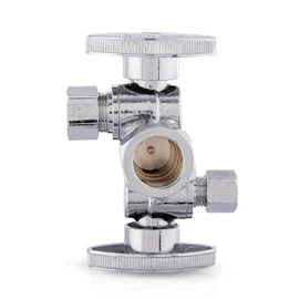 EFIELD 1/4-Turn Dual Compression Outlet Angle Stop Valve with 2 Shut Off Valve/Handles, 1/2" NOM (5/8" OD) x (3/8 inch x 1/4 inch) Chrome For Faucet Toilet Valve,Icemaker,Filter