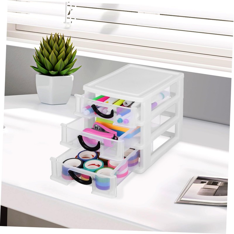 SEWACC 3drawers Plastic Makeup Organizer Desk Storage Box Desktop Storage