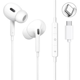 Type C Earphones, Type-C Earphones, Wired, HIFI Sound Quality, Volume Control, Deep Bass, Noise Canceling, Microphone Included, Calls, High Resolution, Clear Calls, Stereo Earphones, Headphones, Type