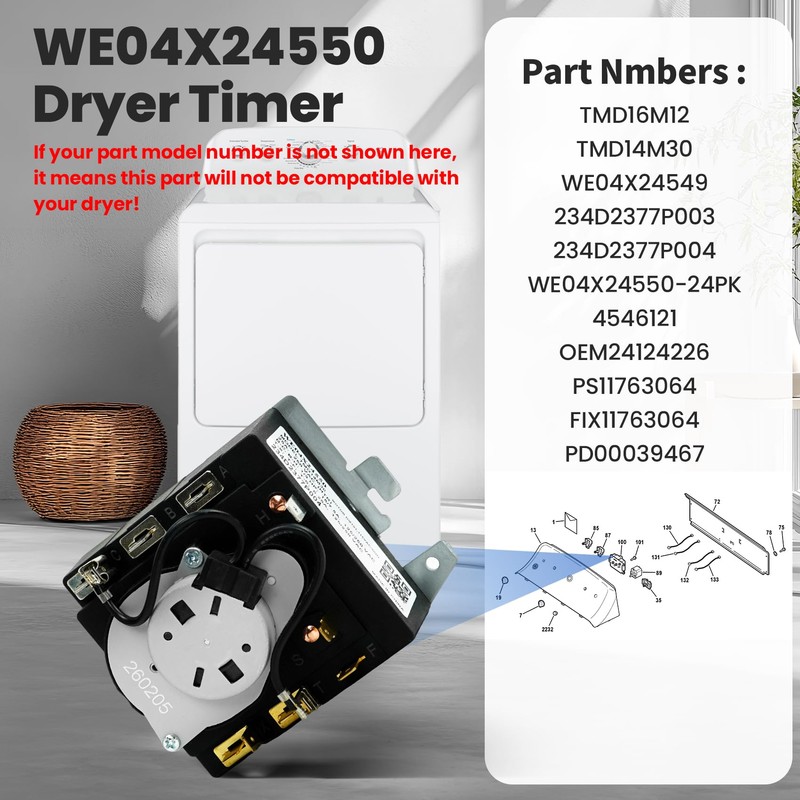 WE04X24550 Dryer Timer Compatible with GE Timer GTD42EASJ2WW GTD48EASW0WB