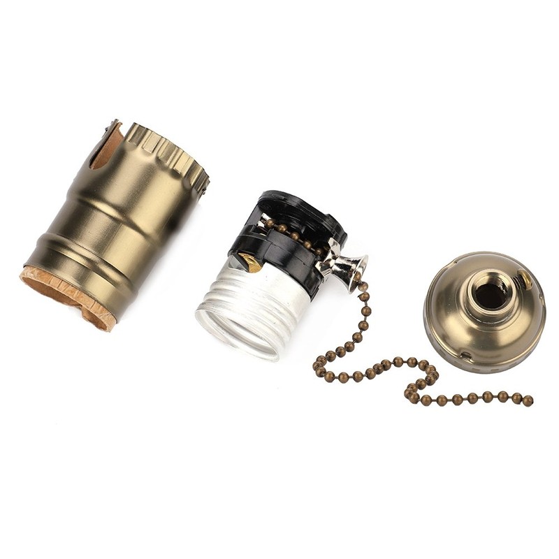 Fdit Aluminum Vintage Light Socket Pull Chain Desk Table Lamp