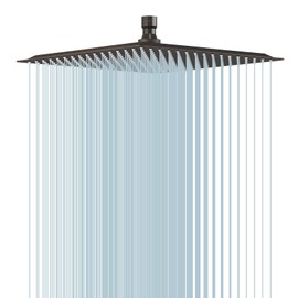 BESy 12 Inch Rain Shower Head, 12" Square Rainfall & High Pressure Stainless Steel Bath Showerhead, 1/16" Ultra Thin, Waterfall Full Body Coverage with Silicone Nozzle, Oil Rubbed Bronze Finish