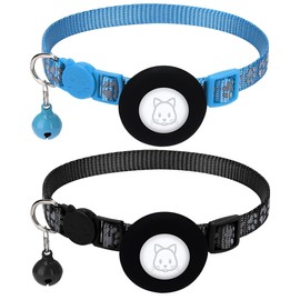ZKSXOA Airtag Cat Collar, Airtag with AirTag Holder and Bell, Reflective Cat Collar with Breakable Safety Buckle for Kittens Puppies, Adjustable 22-35 cm, Pack of 2