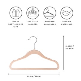 3 Sprouts Velvet Baby Hangers - Non-Slip, Durable Infant Toddler Kids Hangers - Baby Clothes Hangers for Closet, Kids Coat Hangers - Pack of 30 - Hazelnut