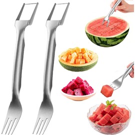 watermelon cutter，2-in-1 Stainless Steel Fruit Cutter, 2025 New Upgrade Dual Head Watermelon Fork Slicer Cutter Tool, Summer Watermelon Fruit Cutting Home Kitchen Gadgets (2Pcs)