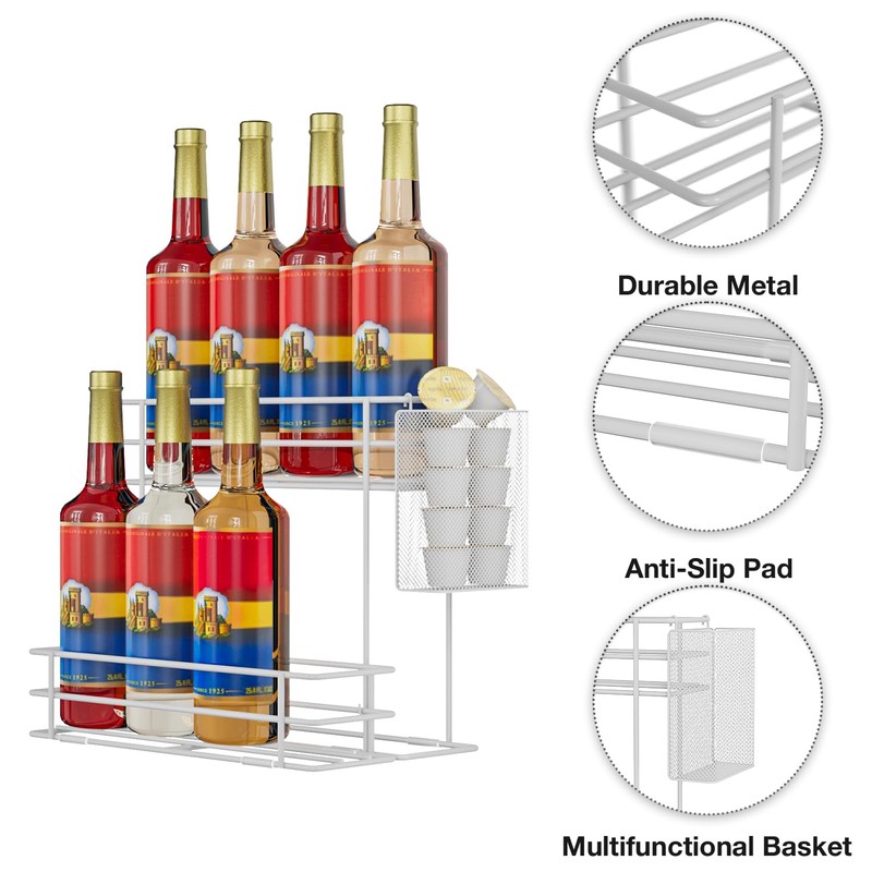 2-Tier Coffee Syrup Stand Organizer - 8 Bottles Metal Rack