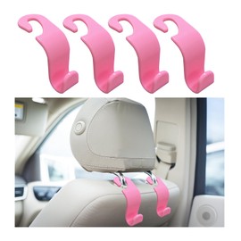 Kewucn 4 Pack Car Seat Headrest Hook, Stylish Back Seat Hook Holder Organizer for Handbag Purse Clothes Coats Grocery Bags, Universal Vehicle Interior Accessories for Most Cars (Pink)