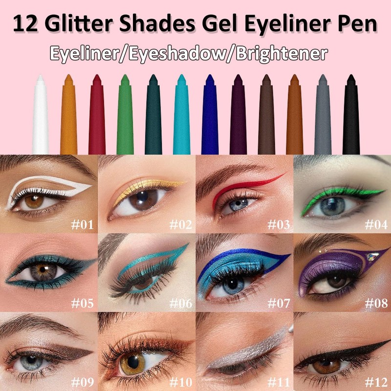 Wavuketu Silver Grey Eyeliner Waterproof Silver Gray Eyeliner Pencil Retractable