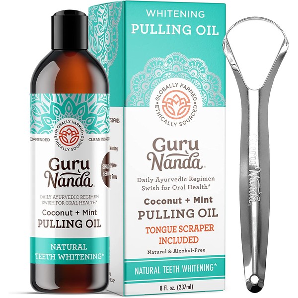 Gurunanda Oil Pulling (8 Fl.Oz) with Coconut Oil and Peppermint Oil for Oral He