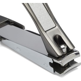  Nail Clippers with Catcher - Heavy Duty Stainless Steel Fingernail and Toe Nail Cutter with Curved Surgical Blades and Built-In Nail File - Ergonomic Handle with Wide Jaws for