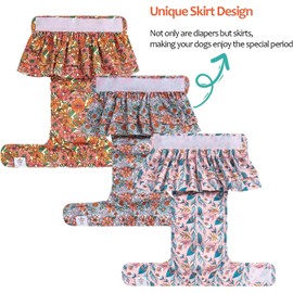 CuteBone Female Dog Diapers with Skirts 3 Pack Reusable Puppy Dresses Pants for Heat Cycle Period QBD12S