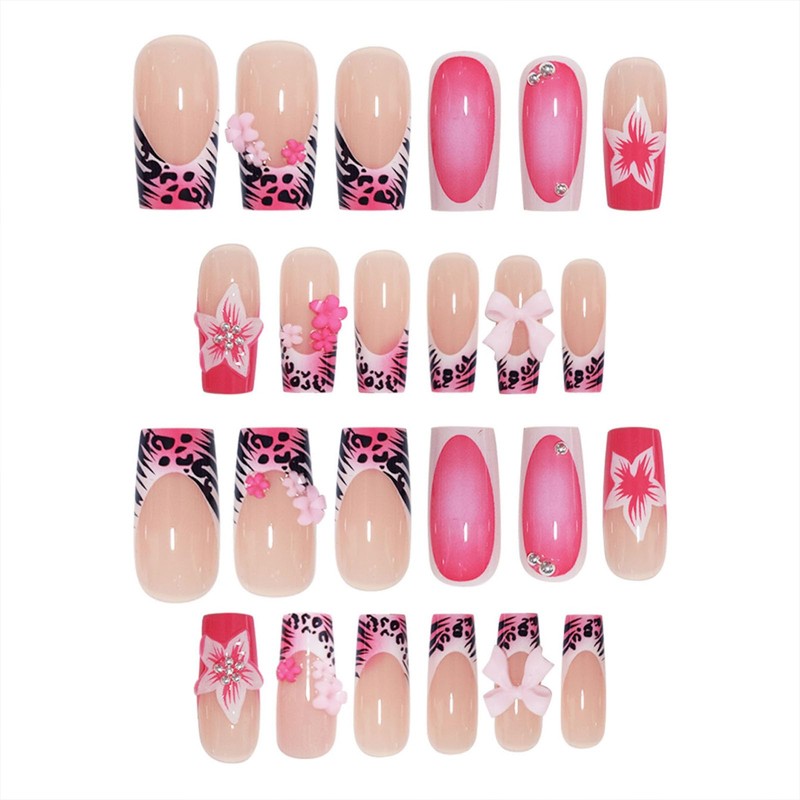 French Tip Press on Nails Medium Square Fake Nails with
