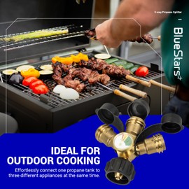 BlueStars 3 Way Propane Splitter Propane Connector QCC/POL with Gauge and Shut-Off Valve - Propane Tank 3 Y Splitter Adapter Fitting for Gas Grills, Heaters, Camping Stoves, BBQ Griddles, Gas Burners