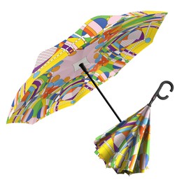 RainCaper Frank Lloyd Wright Reverse Inverted Windproof Reverse Opening Upside Down Umbrella with C-shaped Handsfree Handle (FLW March Balloons)