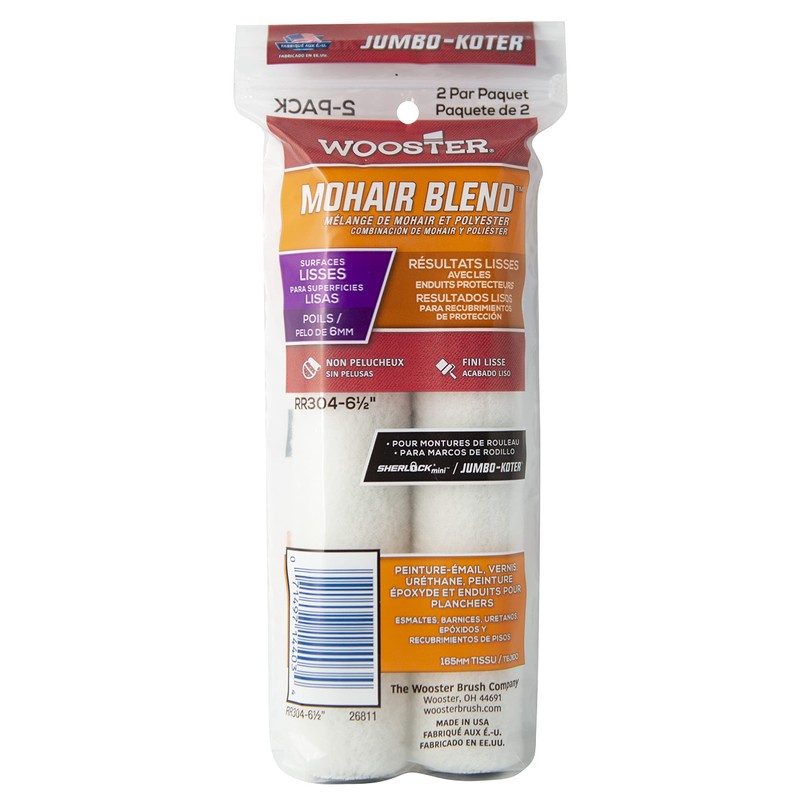 Wooster RR304-6 1/2 Jumbo-Koter Mohair 1/4" 2-Pack Paint Rollers, 6-1/2-Inch,