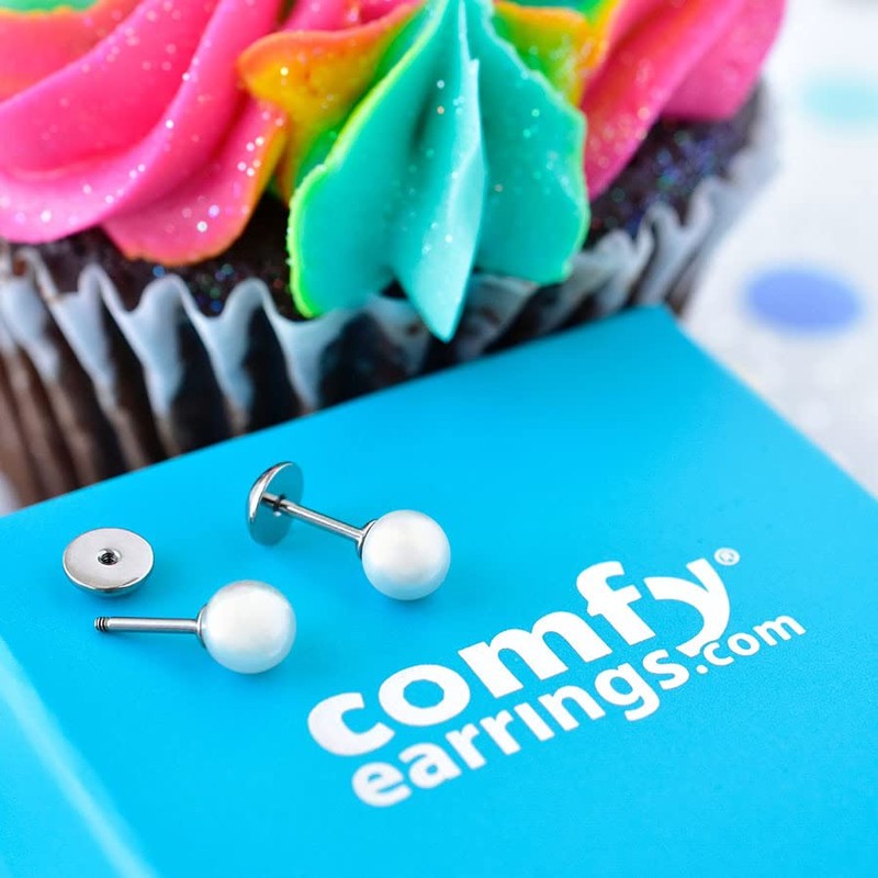ComfyEarrings Pearl Studs with Comfy Flat Back
