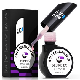Gelike EC Gel Nail Glue UV - 6 in 1 Gel Glue for Nail Tips with Sheer Blush Pink, Base Coat Free, Strong Adhesive for Press on Nails Acrylic Tips, Ideal for Salon Lover and Beginners