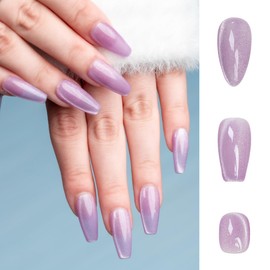Sun&Beam Nails Handmade Nail Tips, Medium, Long, Almond, Solid, Lavender, Purple, Cat Eye, Magnet, Fashionable, Set of 10 (#120 S)