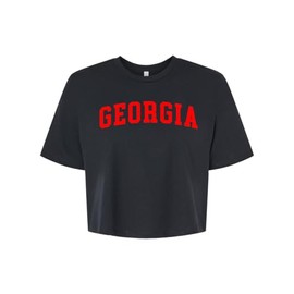 Trenz Shirt Company UGA Womens Georgia Football Varsity Georgia Womens Fit Jersey Crop Tee-Black-Large