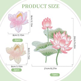 letsinstyle 5 PCS Lotus Flower Embroidery Applique, 8 x 8CM Decorative Patches, Floral Sew on Stickers for Clothing T-Shirt, Jacket, Handmade Sew Garments, DIY craft