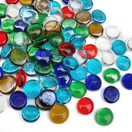 FANTIAN 50 Pcs Flat Glass Marbles for Vase, Mancala Beads Gems. Decorative Glass Rocks for Vase Filler Fish Tank Floral Crafts Centerpieces and Mosaic