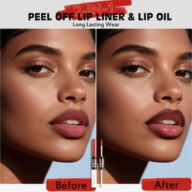 Wugbc Lip Stain Peel Off Lip Oil 2 in 1 Combo Set, Brown Long Lasting Tattoo Lip Liner Stain, Transfer-Proof Lip Tint Matte Finish Moisturizing Lip Gloss for Women Daily Makeup, Easy to Apply