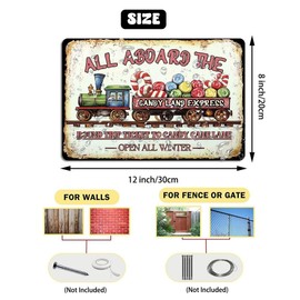 Vintage Christmas Decor Sign Candy Land Express Metal Sign, Round Trip Ticket To Candy Cane Lane Sign, Festive Christmas Wall Decor for Kitchen Cafe Bar Perfect for Candy Lovers 8x12 Inch