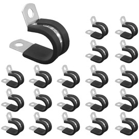 20PCS Stainless Steel Rubber R Shape Clamps, Rubber Lined P Clips, Hose Pipe Clamps, Hose Clips Conduit Clips for Cable, Cord, Wire, Hose, Tube