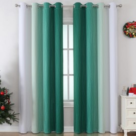 VEHEDE Ombre Blackout Curtains for Bedroom 96 Inch Drop, Thermal Insulated Curtains for Sliding Door, Noise Reducing Drapes for Living Room, W52 x L96 Inch, Dark Green and Greyish White, 2 Panels