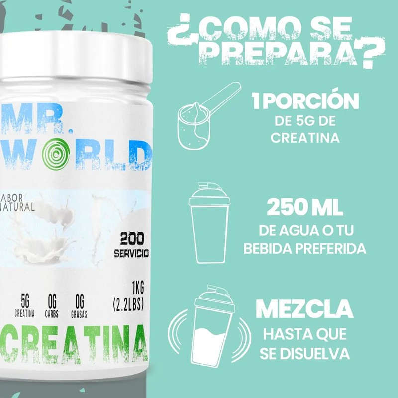 Suplemento Creatina Monohidratada Mr. World 1 Kg 200 Servici