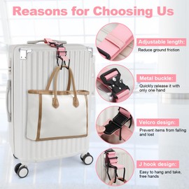 Exshoiu J Hook for Luggage Strap, Luggage Hook Strap Flight Attendant with Hands Free, Adjustable Luggage Hook for Carry on Bag