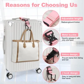 Exshoiu J Hook for Luggage Strap, Luggage Hook Strap Flight Attendant with Hands Free, Adjustable Luggage Hook for Carry on Bag