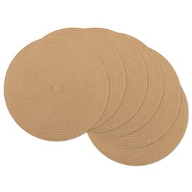 SHACOS 15 inch Round Braided Placemats Set of 6 Non Slip Heat Resistant Round Table Mats Fabric Place Mats for Dinner Party Table Decoration (Camel, 6)